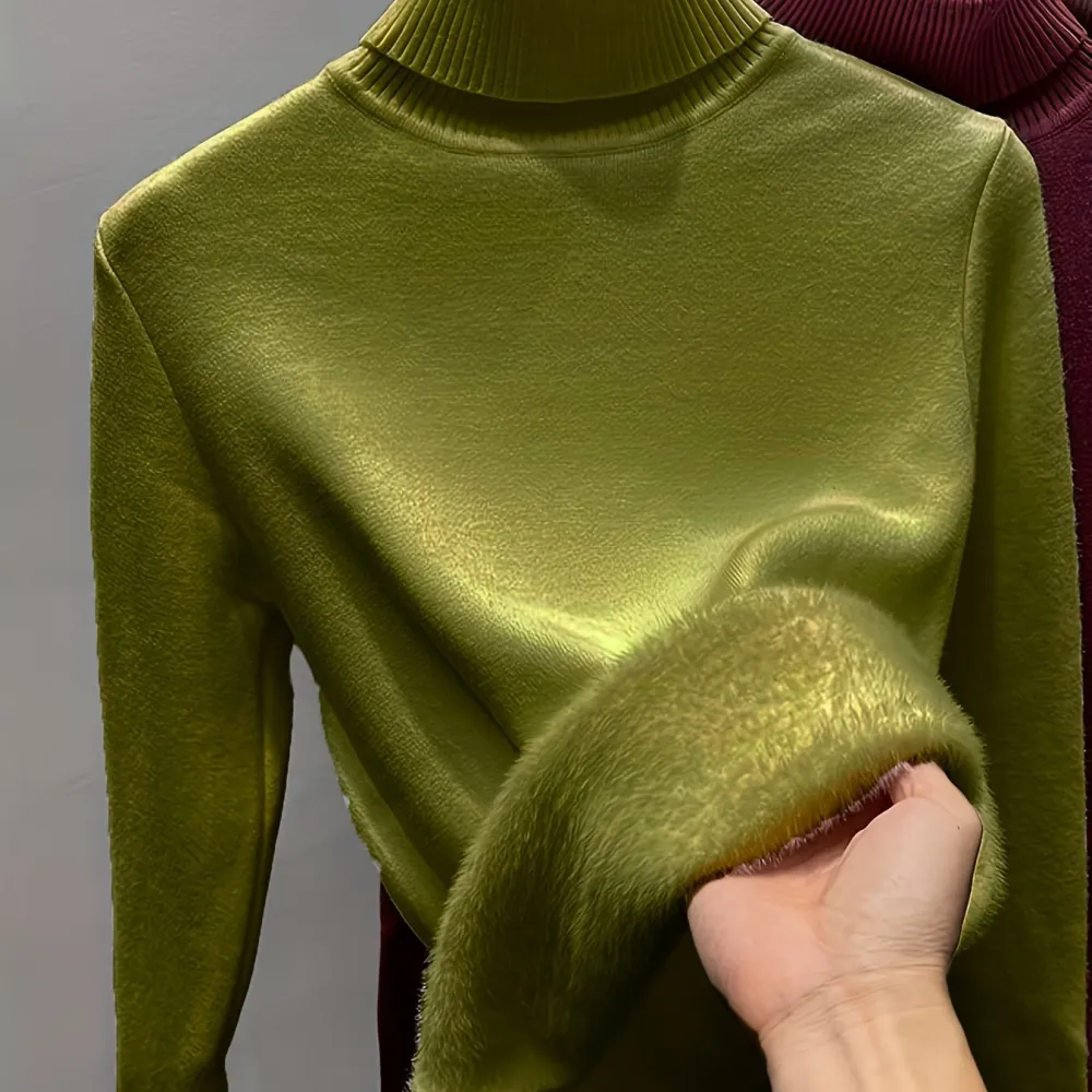 Turtle Neck Fleece Pullover Sweater Elegant Long