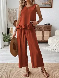 Ruffled Wide-Leg Two-Piece Set