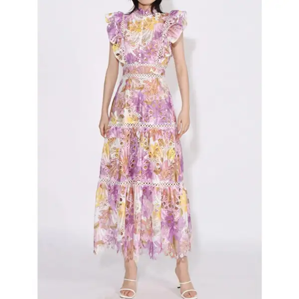 Ruffled Hollow Out Tiered Midi Dress