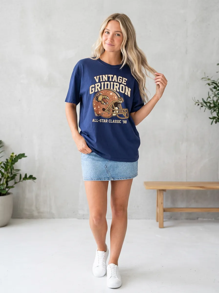 Women's Classic Helmet Football Gridiron Crew Neck Graphic T-Shirt