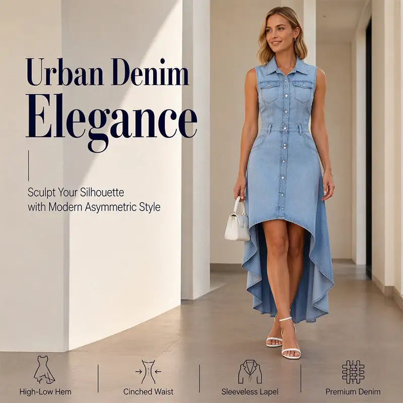 ⏰Last Day Sale 50% Off💃Women's Sleeveless Denim Dress with Asymmetrical Hem