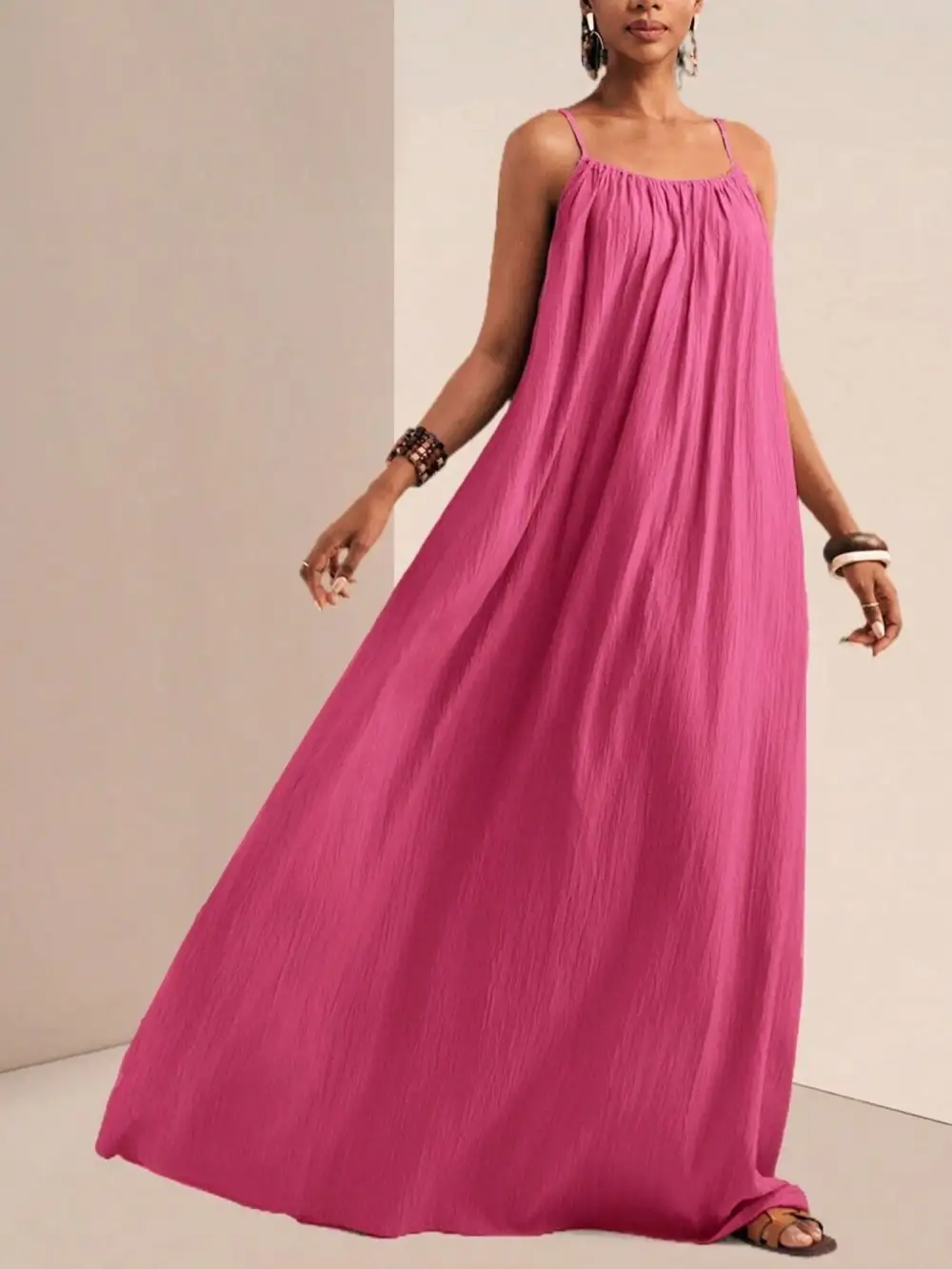 Ruched Spaghetti-Strap Maxi Dress