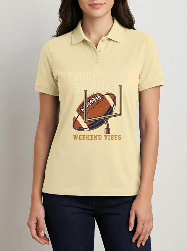 Women's Football Fan Touchdown Sunday Printed Polo Shirt