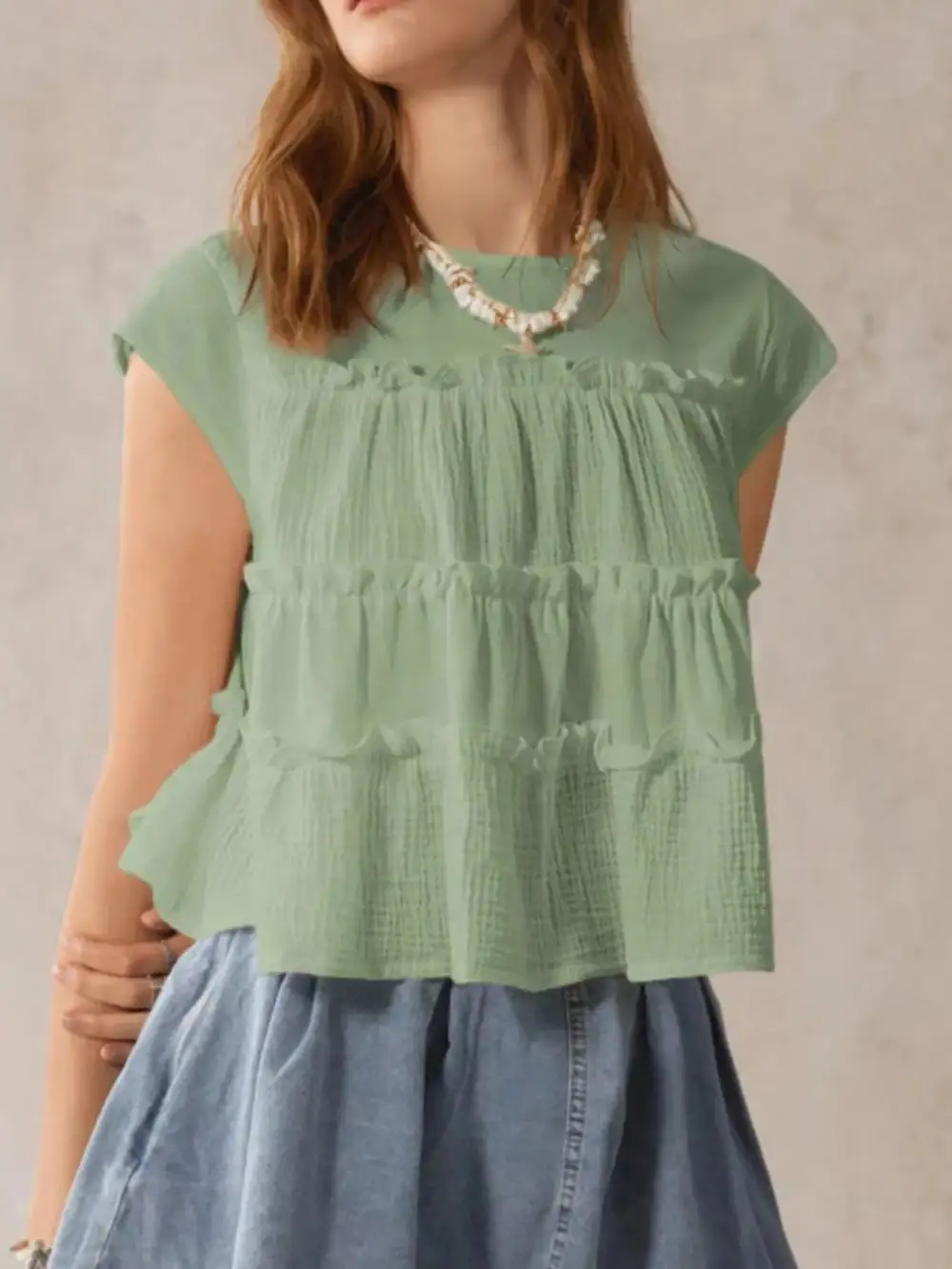 Tiered Cap Sleeve Blouse