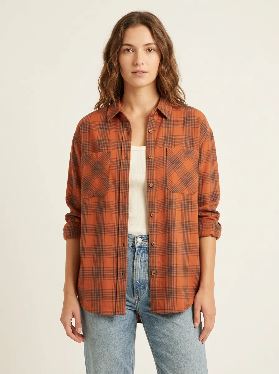Structured Printed Plaid Plaid Long-Sleeve Shirt