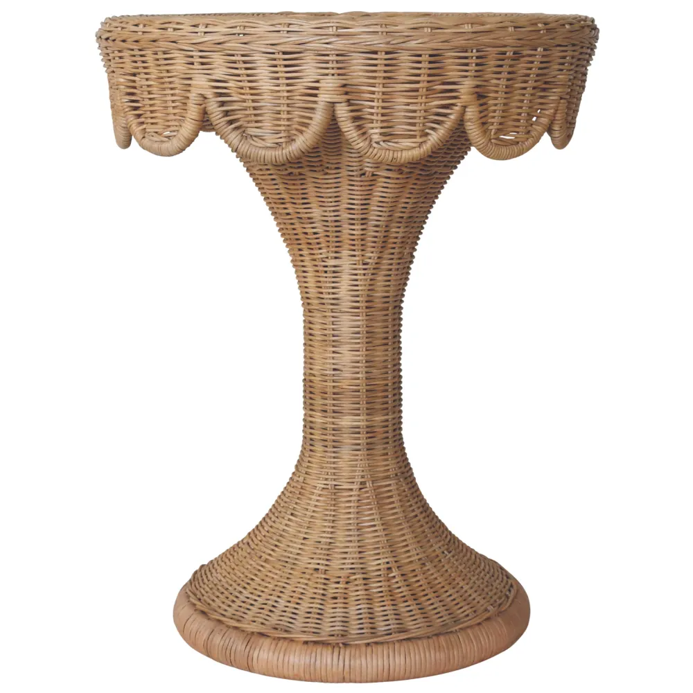 Rattan Scalloped Round Side Table