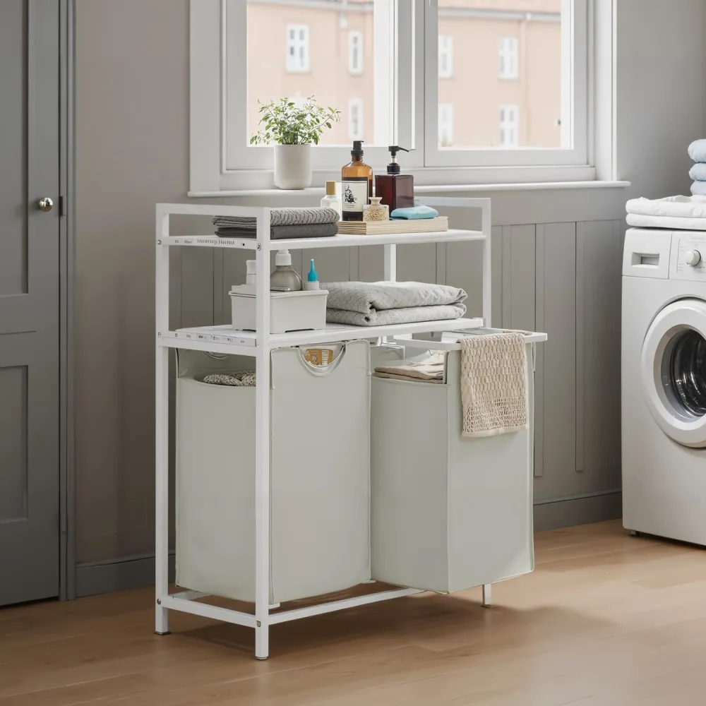Pull Out Shelved Laundry Sorting Hamper