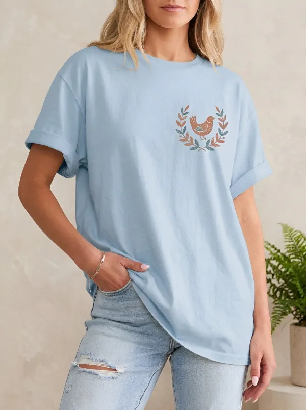 Women's Nature Lover Bird Wreath Printed T-shirt