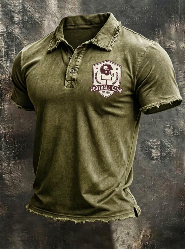 Football Club Helmet Logo Distressed Graphic Polo Shirt