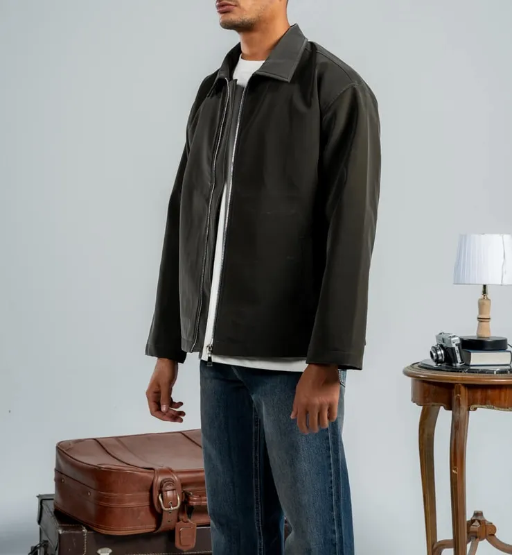 Olive Faux Leather Zip Jacket