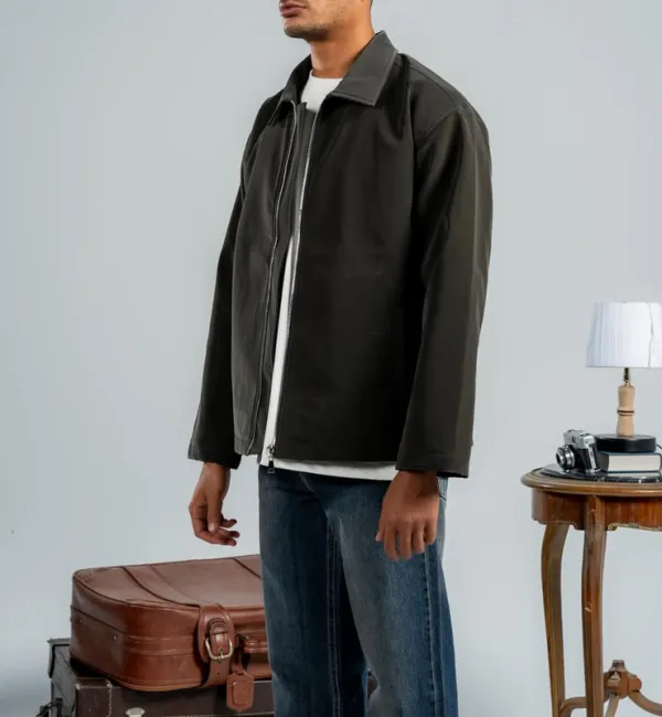 Olive Faux Leather Zip Jacket