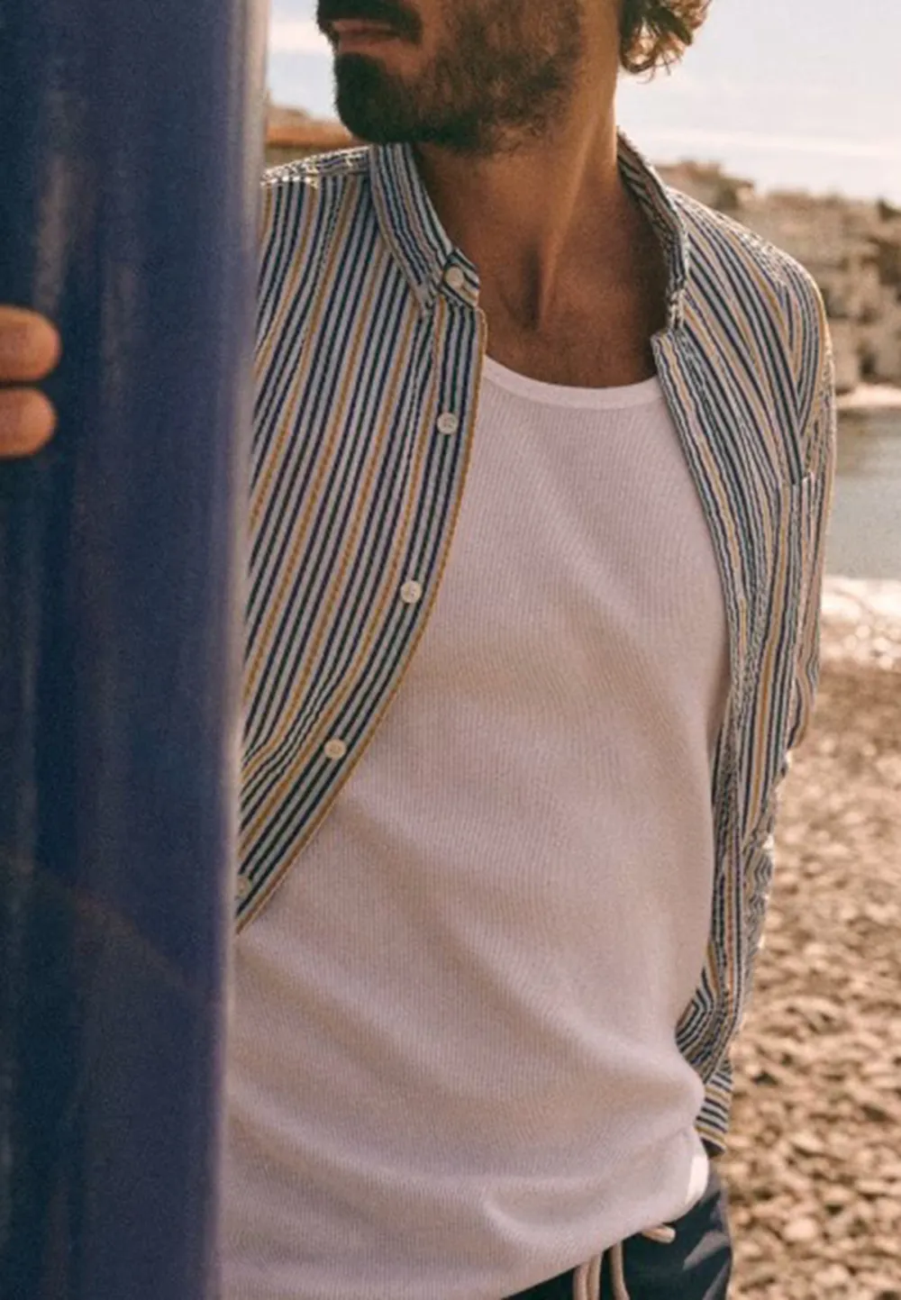 Multicolor Stripe Open Front Camp Collar Shirt