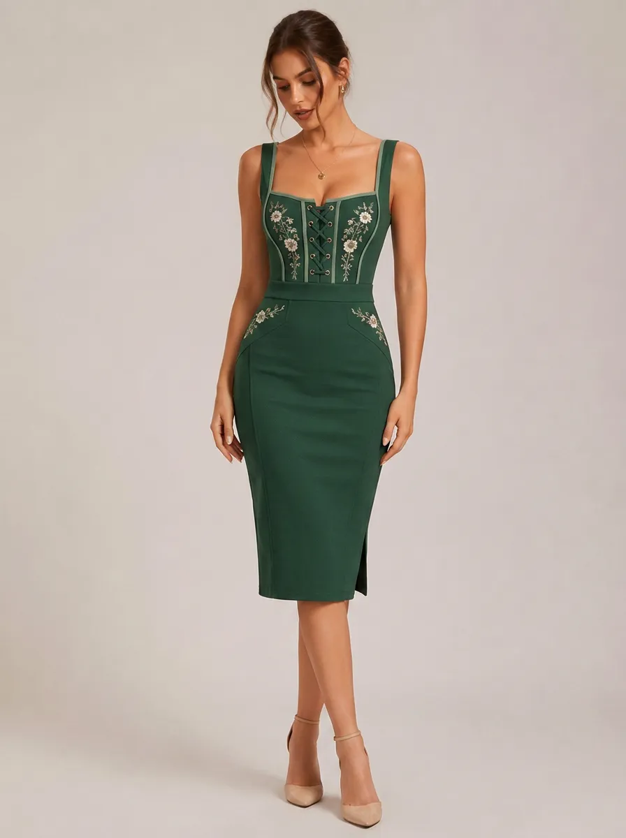 Women's Floral Heritage Lace-Up Bodycon Dress