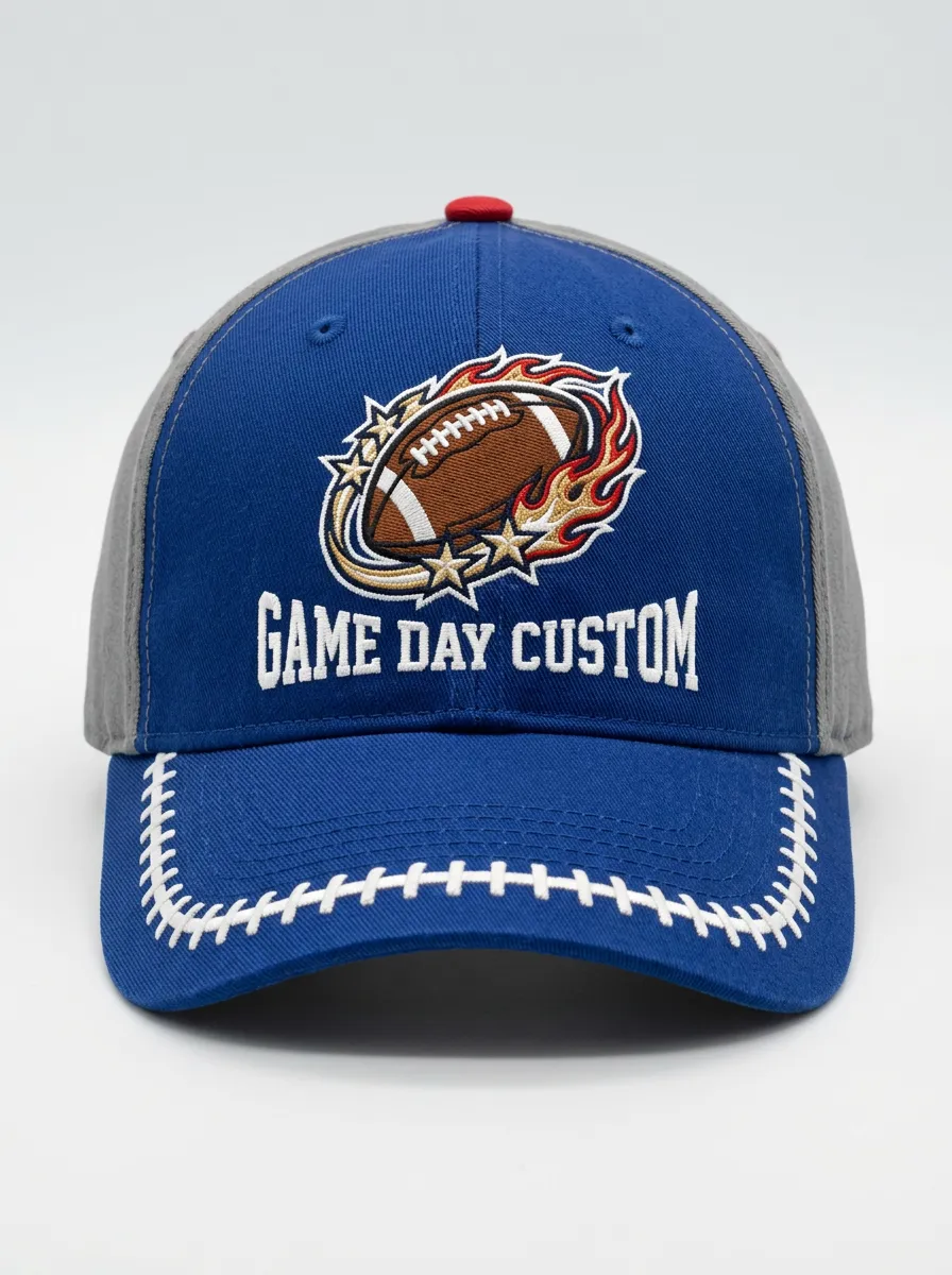 Flaming Football Gameday Baseball Cap
