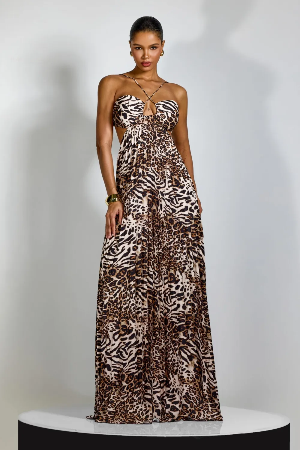 Megan Leopard Print Cutout Maxi Dress
