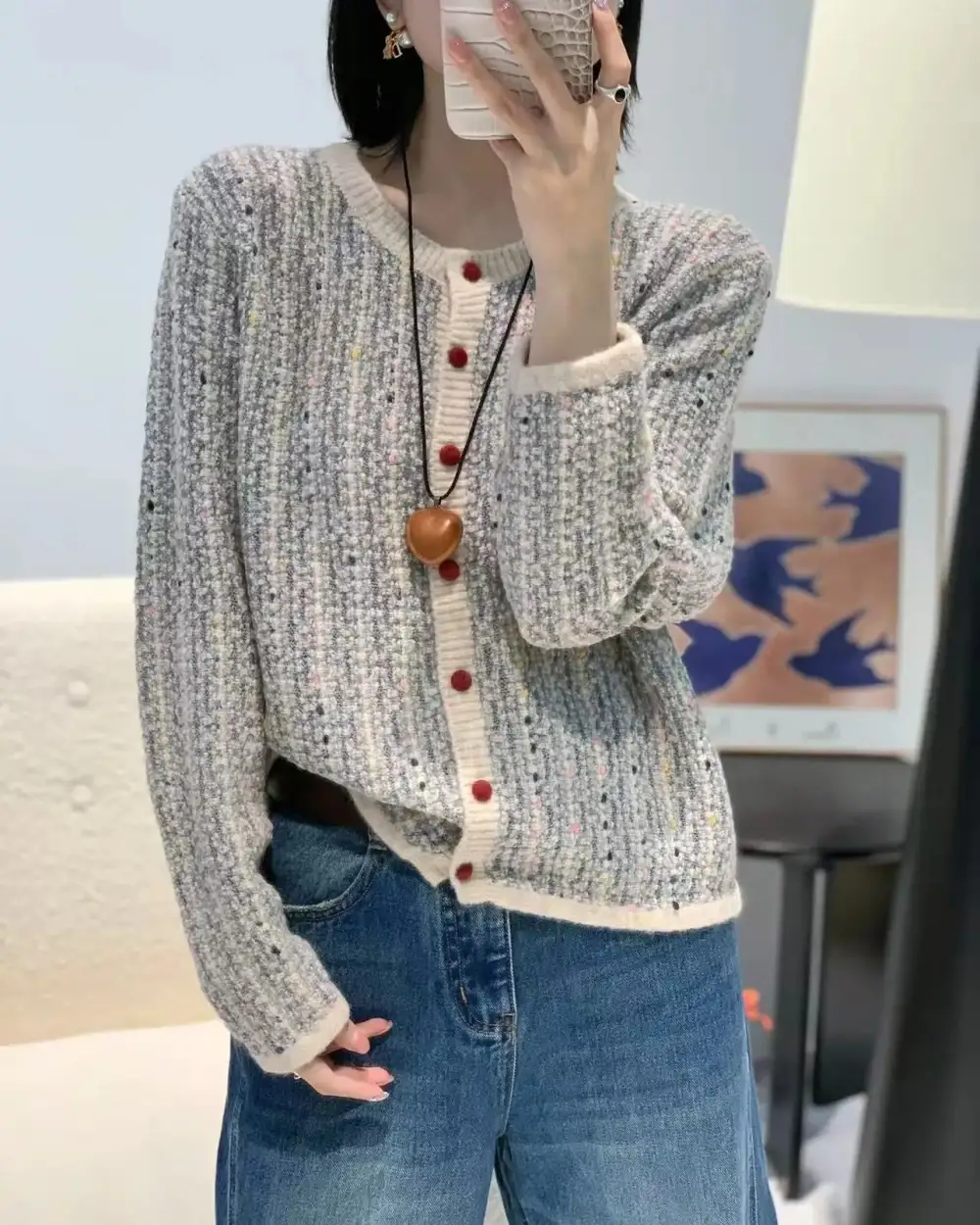 Merino-Wool Wool-Blend Round-Neck Cardigan
