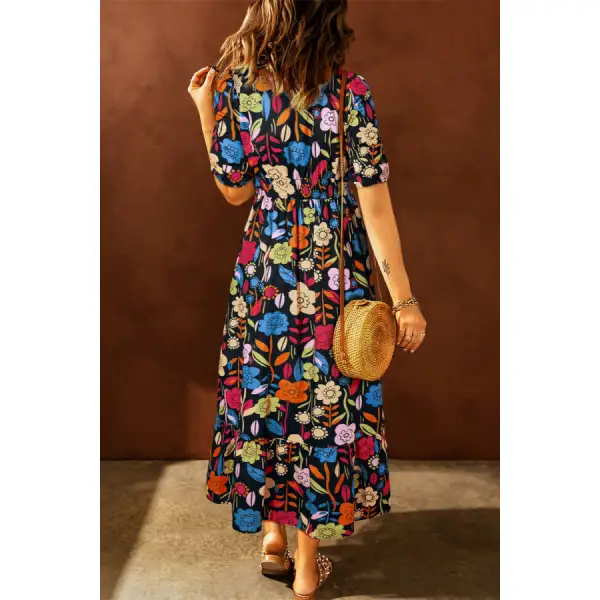Neck V-Neck Half Sleeve Midi Dress