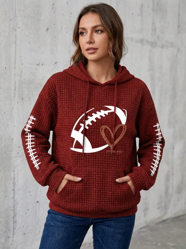 Women's Football Charcoal Waffle Knit Graphic Hoodie