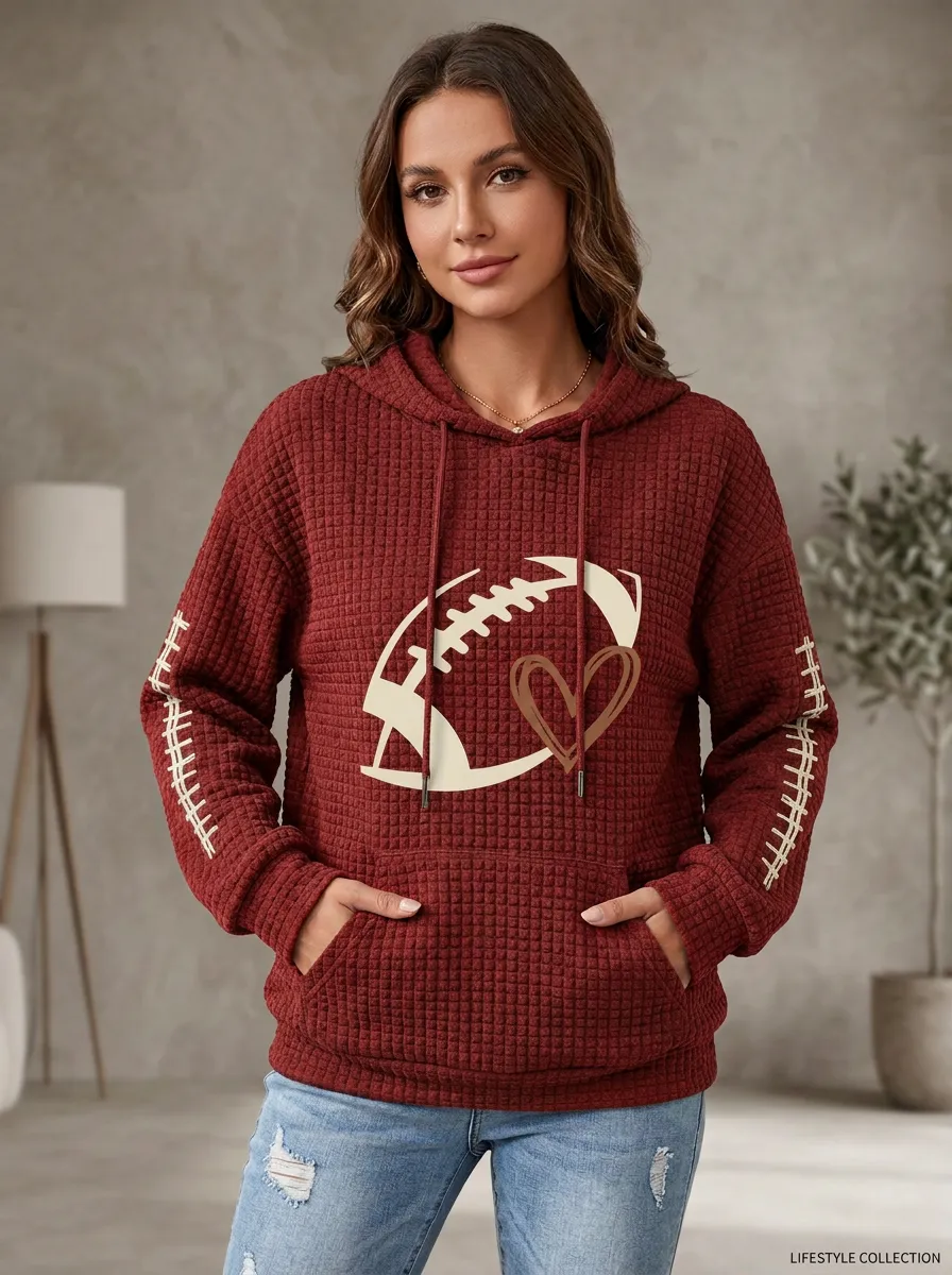 Women's Classic Gridiron Heart Graphic Waffle Hoodie