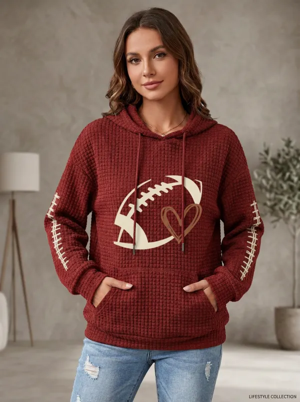 Women's Classic Gridiron Heart Graphic Waffle Hoodie