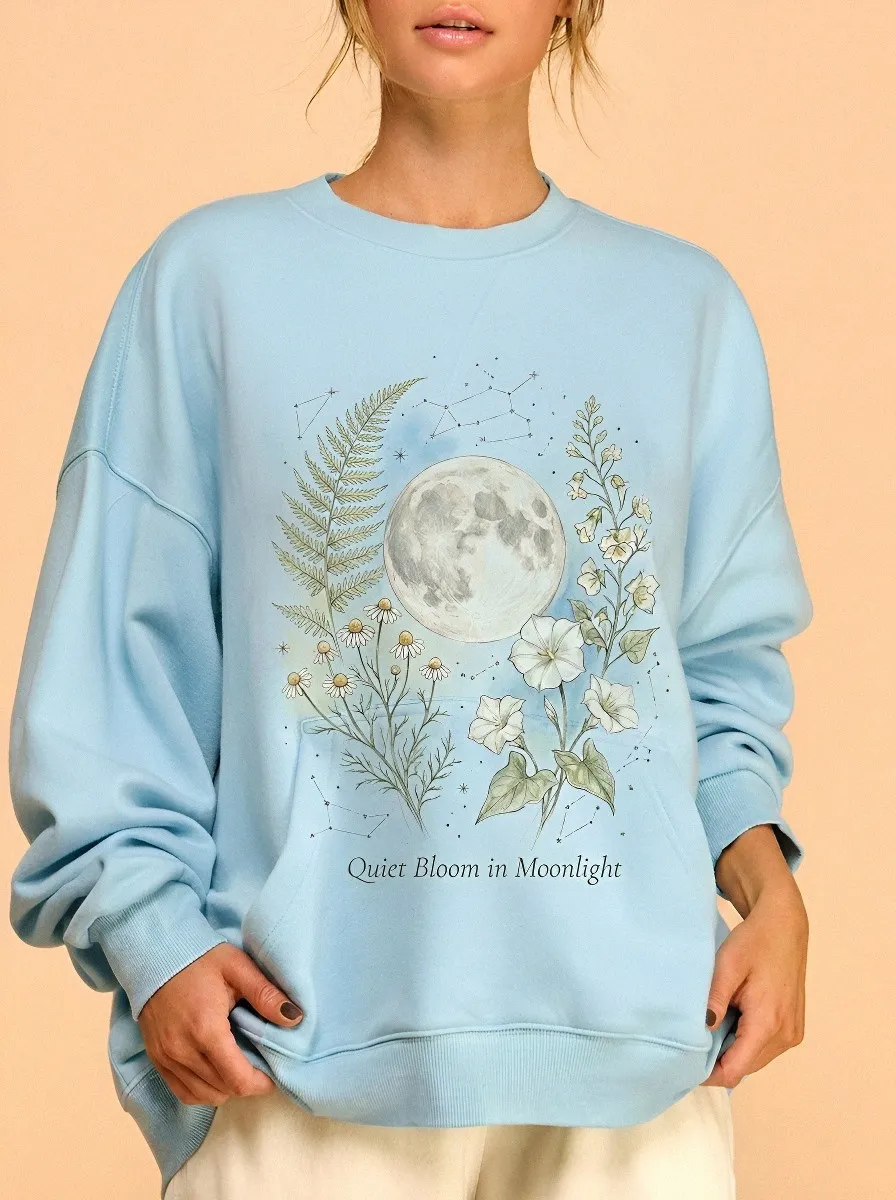 Women's Moon Fern Floral Botanical Printed Sweatshirt