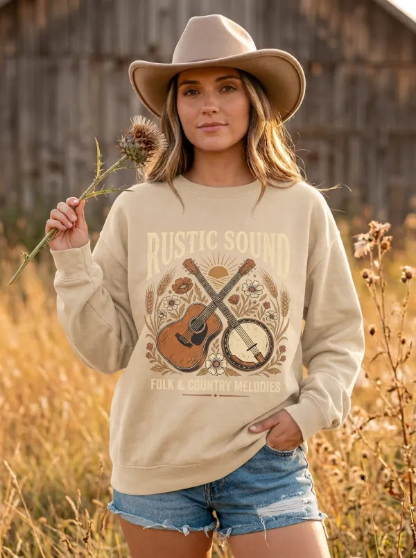 Western-Inspired Everyday-Look Women's Country Music Crewneck Sweatshirt