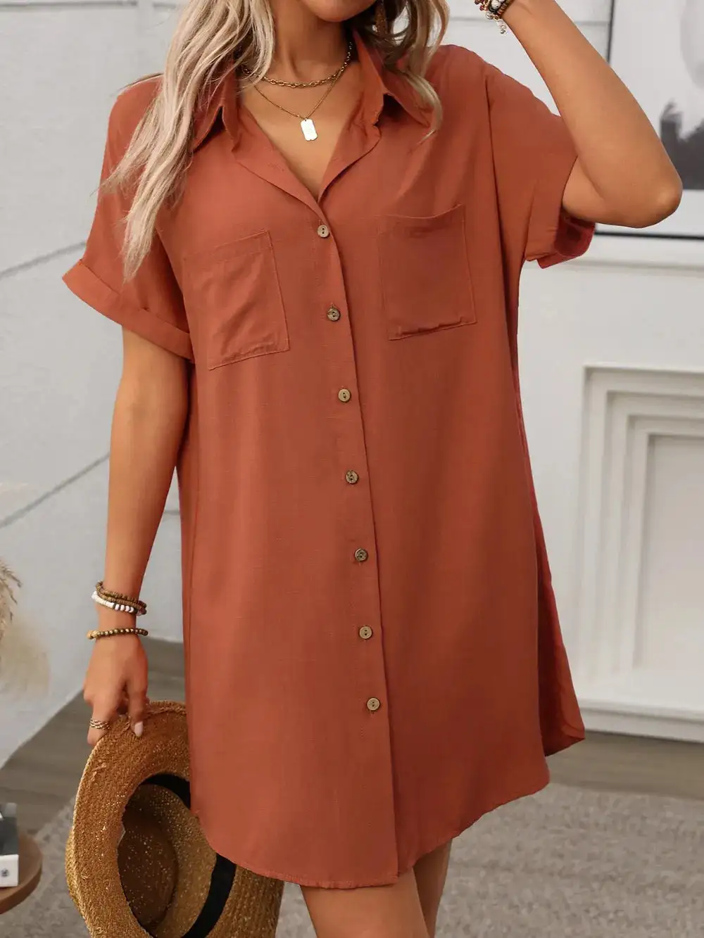 Easy Mini Button Front Dress
