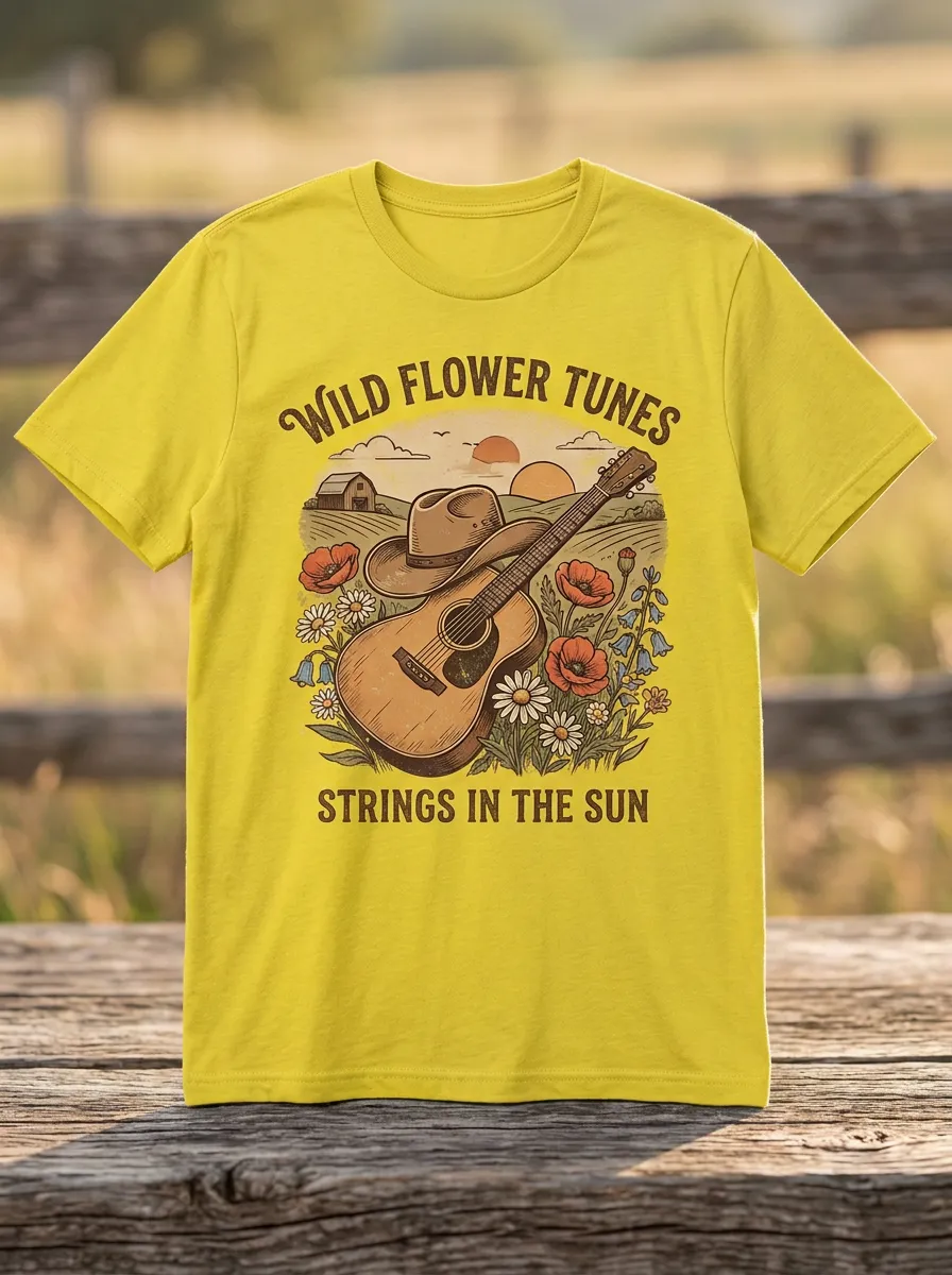Cowboy Cowboy-Hat Wildflower Country Music Crewneck T-Shirt