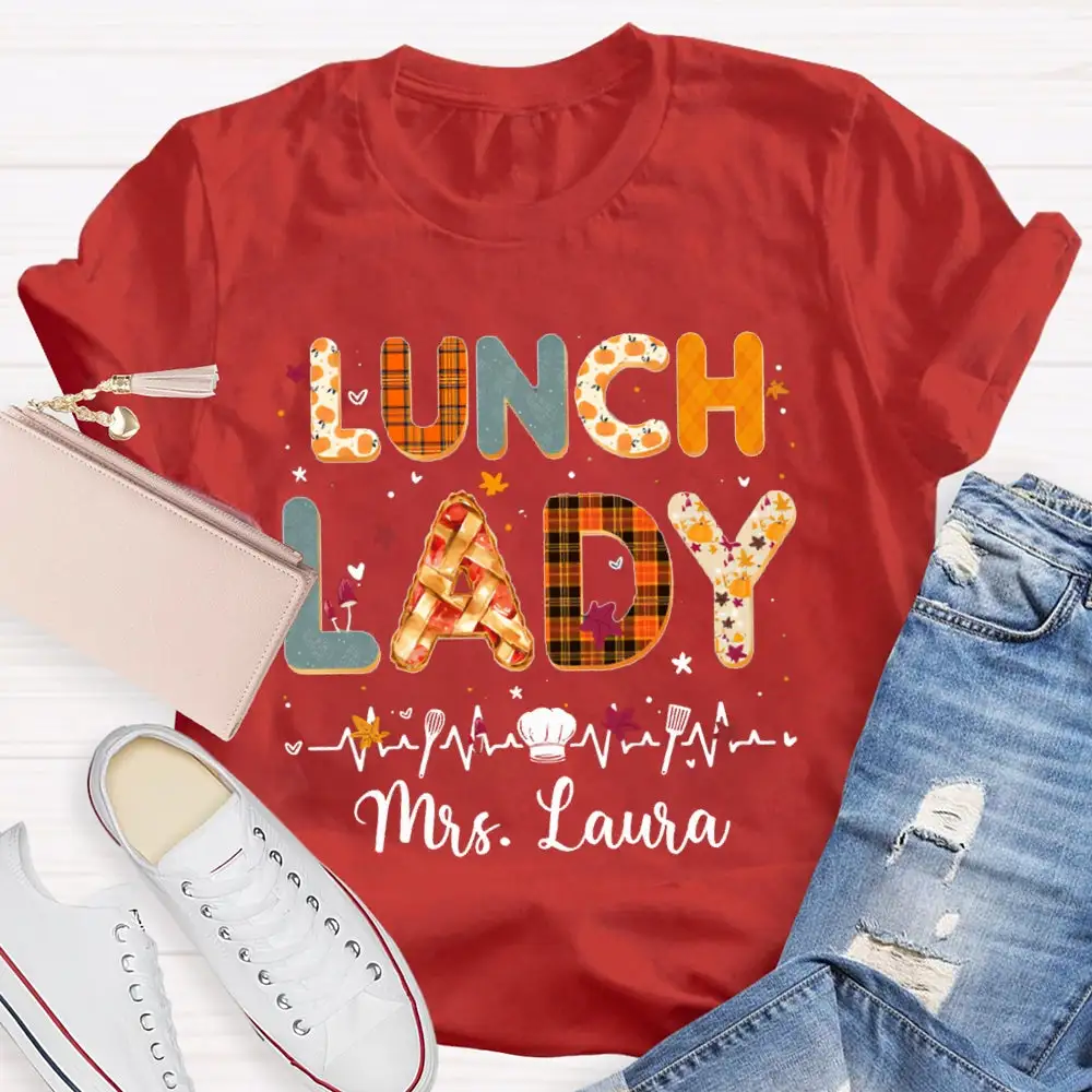 Personalized Name Lunch Lady Colorful Letter Print T-Shirt
