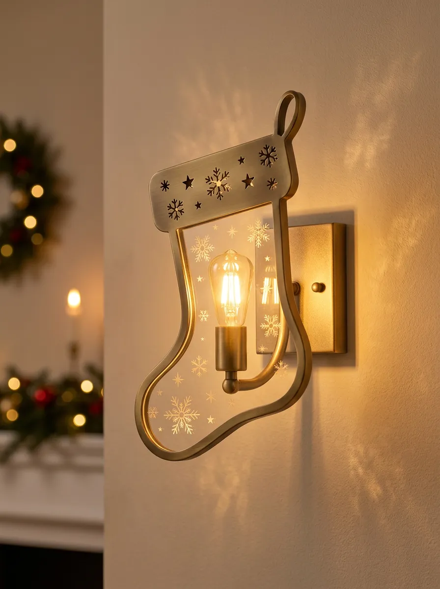 Festive Snowflake Stocking Christmas Wall Light