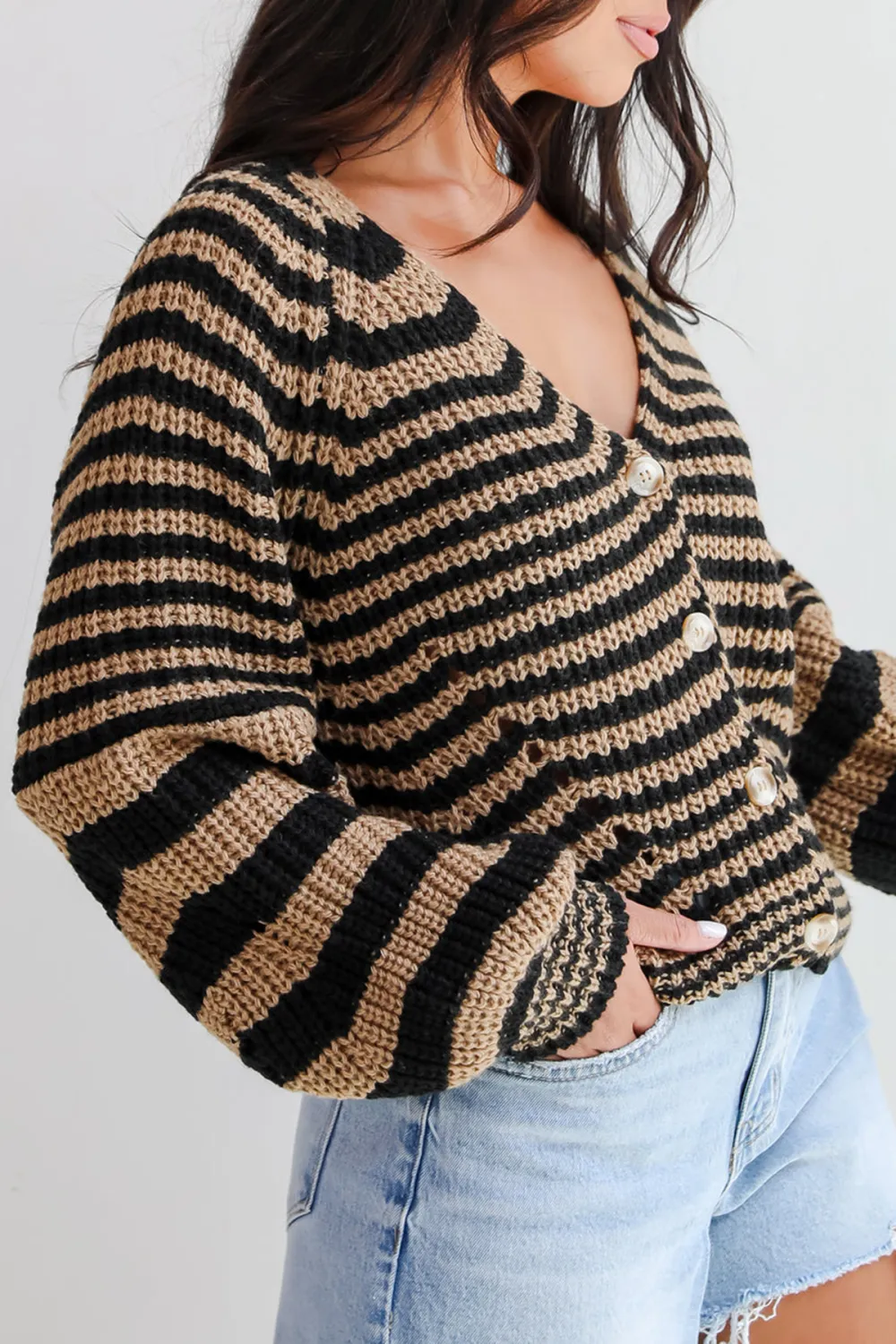 Black Striped Sweater Cardigan