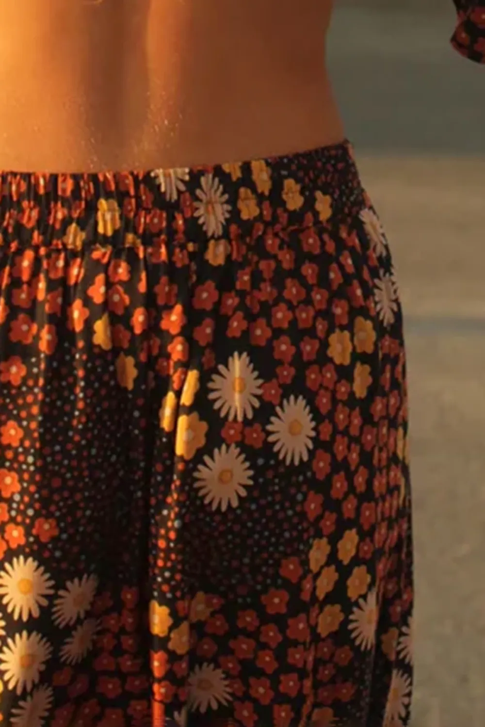 Brown And Orange Floral Print Crop Top And Skirt Set