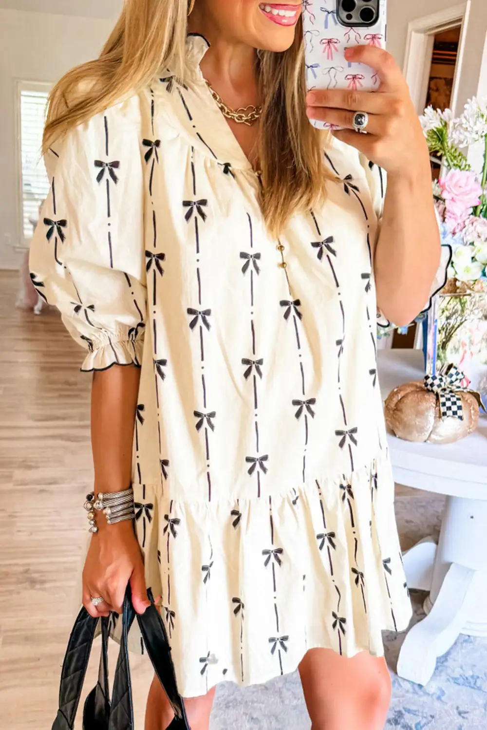 Comfort Focused Tie Detail V-Neck Mini Dress