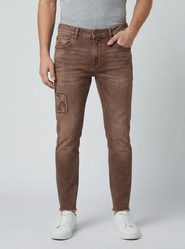 Men's Geometric Patch Graphic Slim-Fit Jeans
