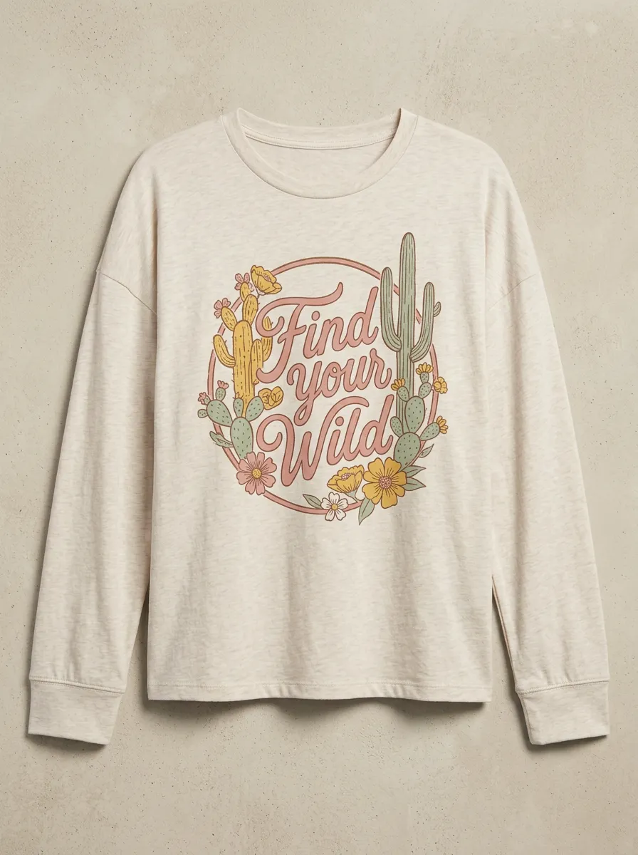 Desert Nature Lover Find Your Wild Cactus Floral Long Sleeve Top