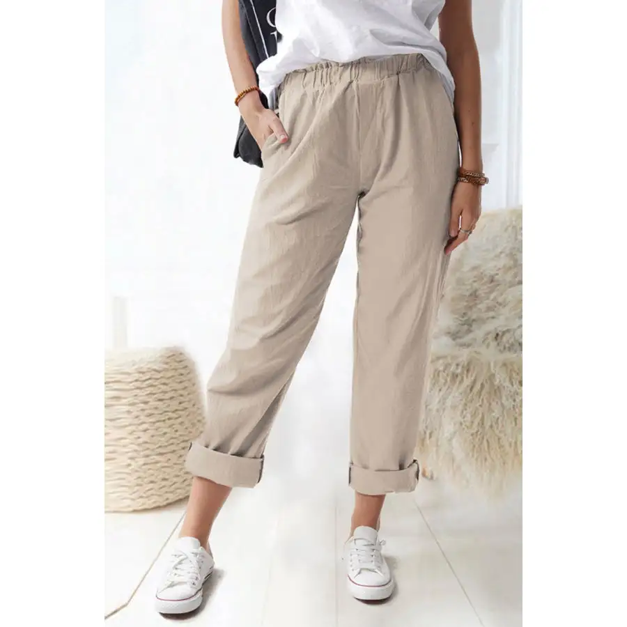 Paperbag Waist Pull on Pants with Pockets