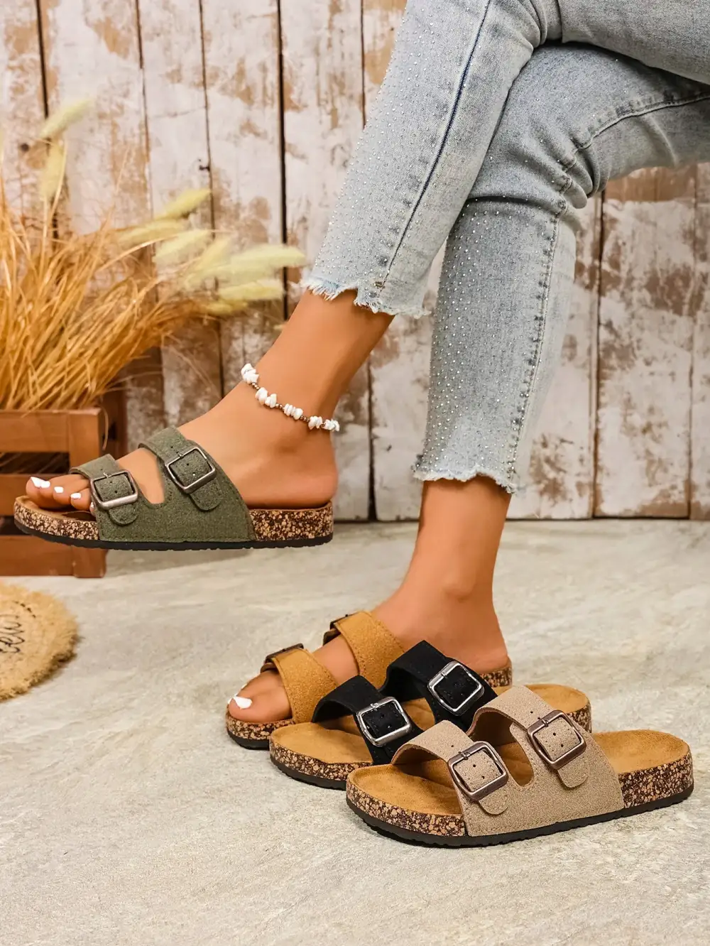 Double Strap Cork Footbed Sandals