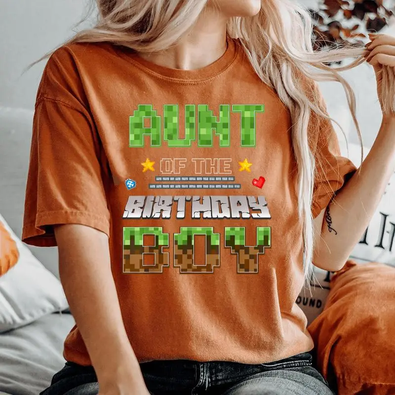 Aunt Of The Birthday Boy Video Gamer Pixel Birthday Party Women's Oversized Comfort T-Shirt