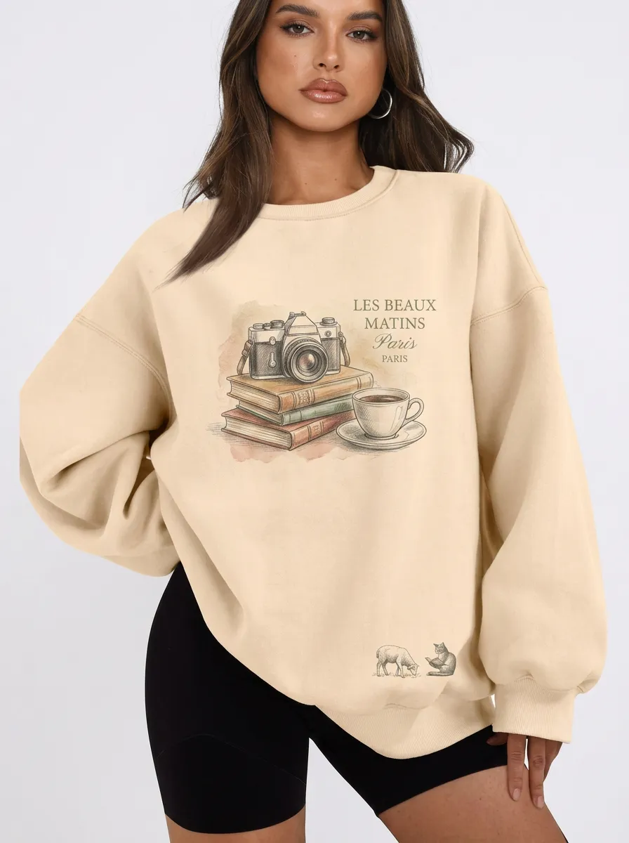Women's Paris Photography Book Coffee Printed Sweatshirt