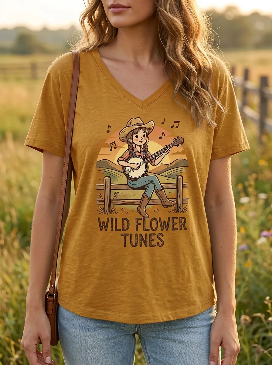 Western-Inspired Heritage-Look Women's Country Music V-Neck T-Shirt