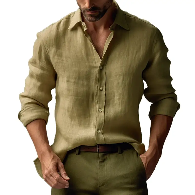 Camp Collar Button Linen Shirt