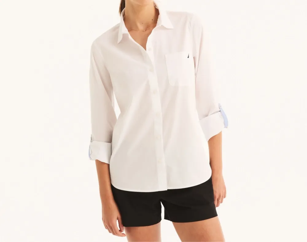 White Long Sleeve Solid Embroidered Shirt