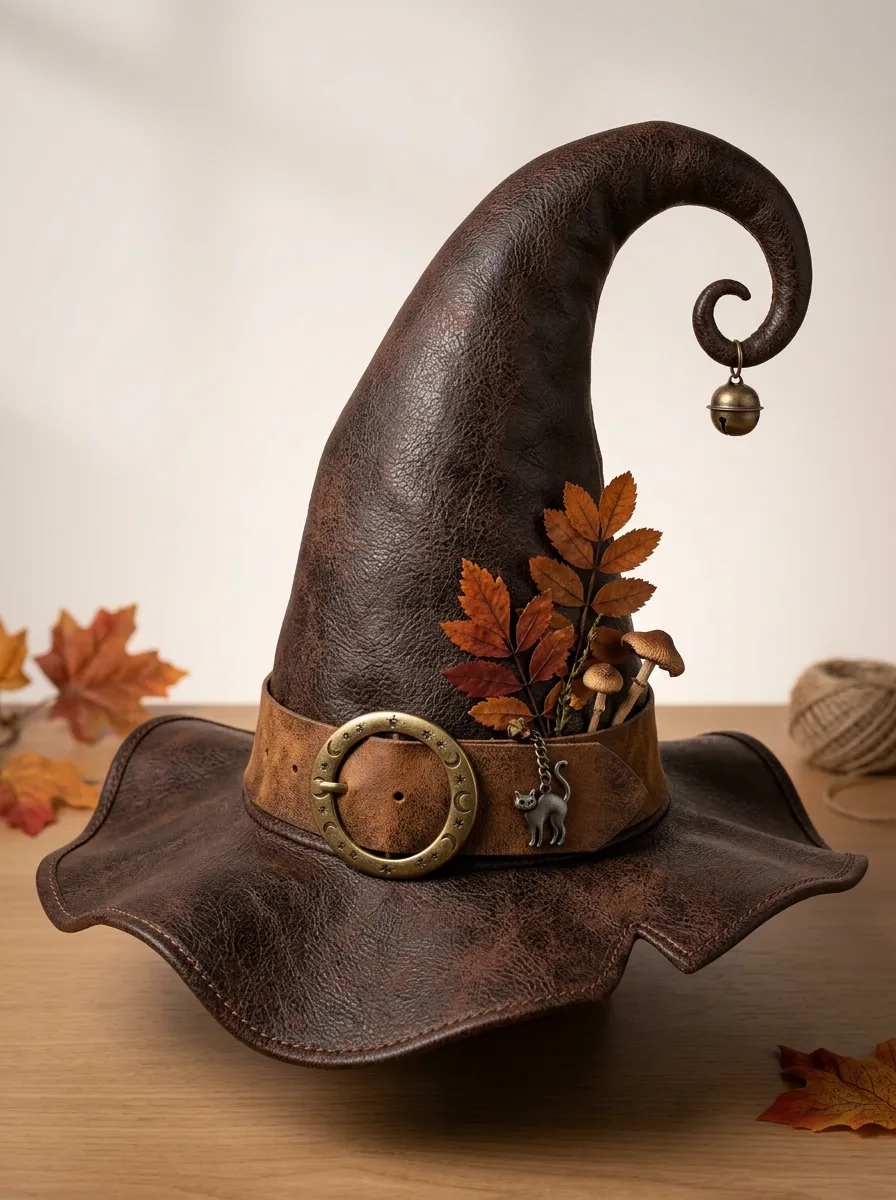 Forest Cat Faux-Leather-Look Halloween Witch Hat