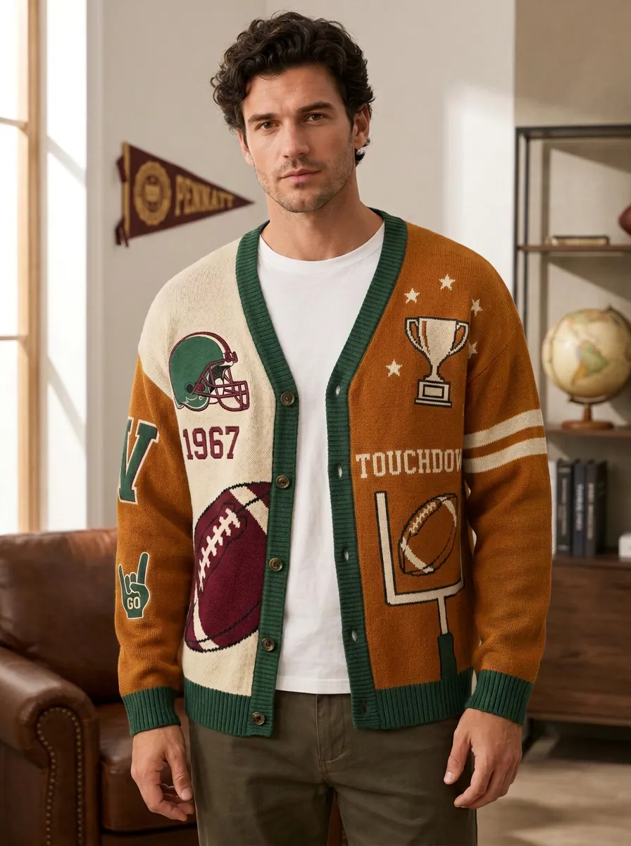 Men's Football Helmet Trophy Knit Knit Cardigan