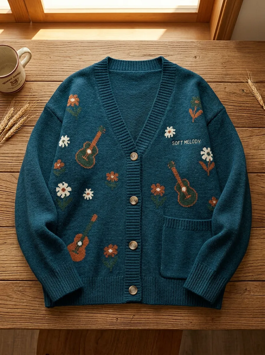 Guitar Knitted Women's Country Music Casual Cardigan