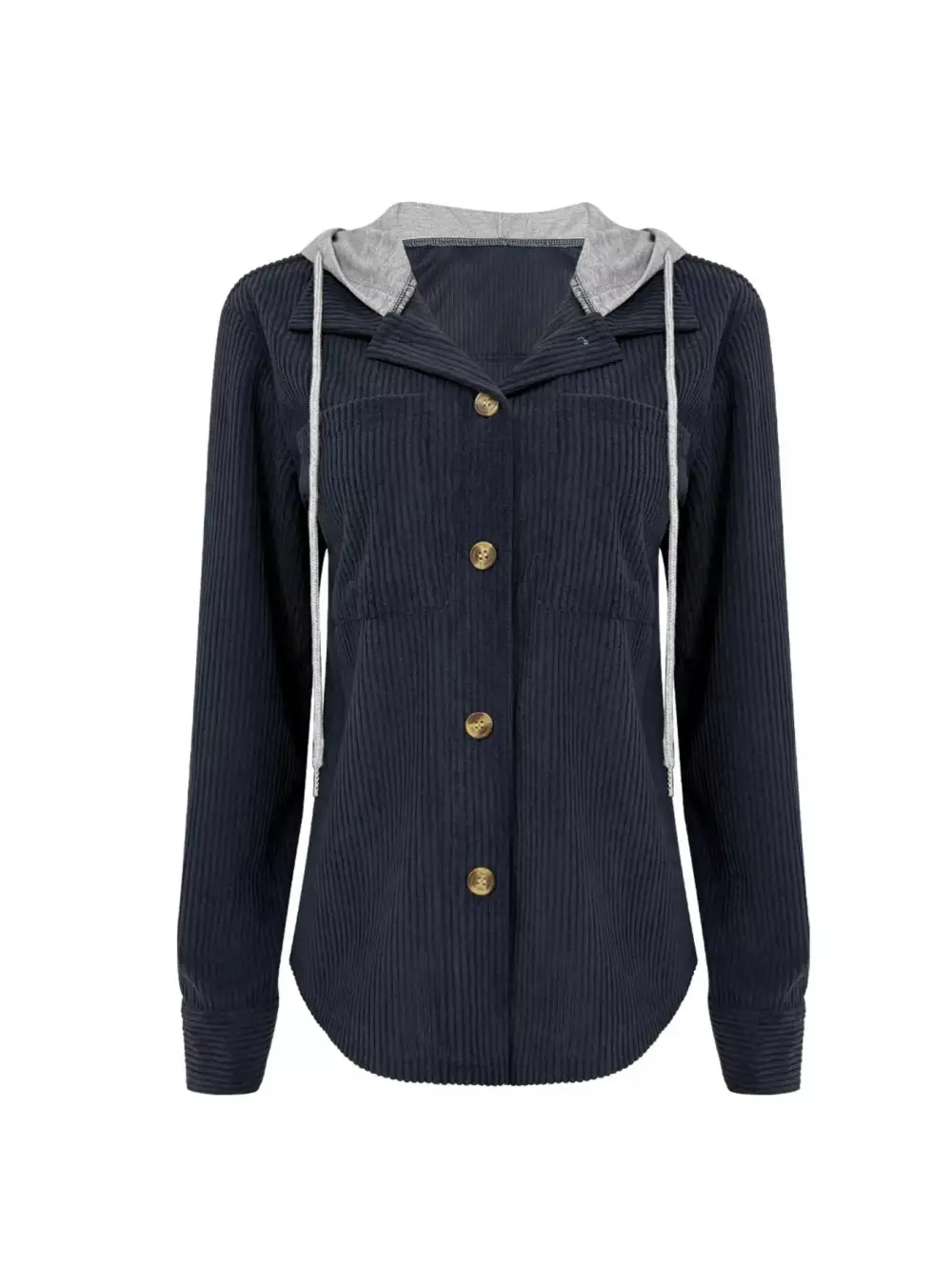 Hooded Corduroy Button-down Jacket