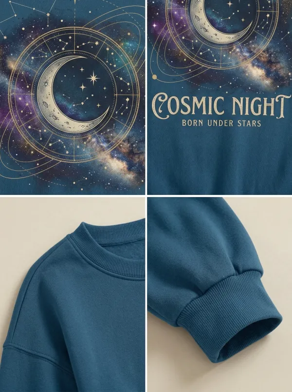 Women's Cosmic Night Astrology Moon Galaxy Printed T-shirt
