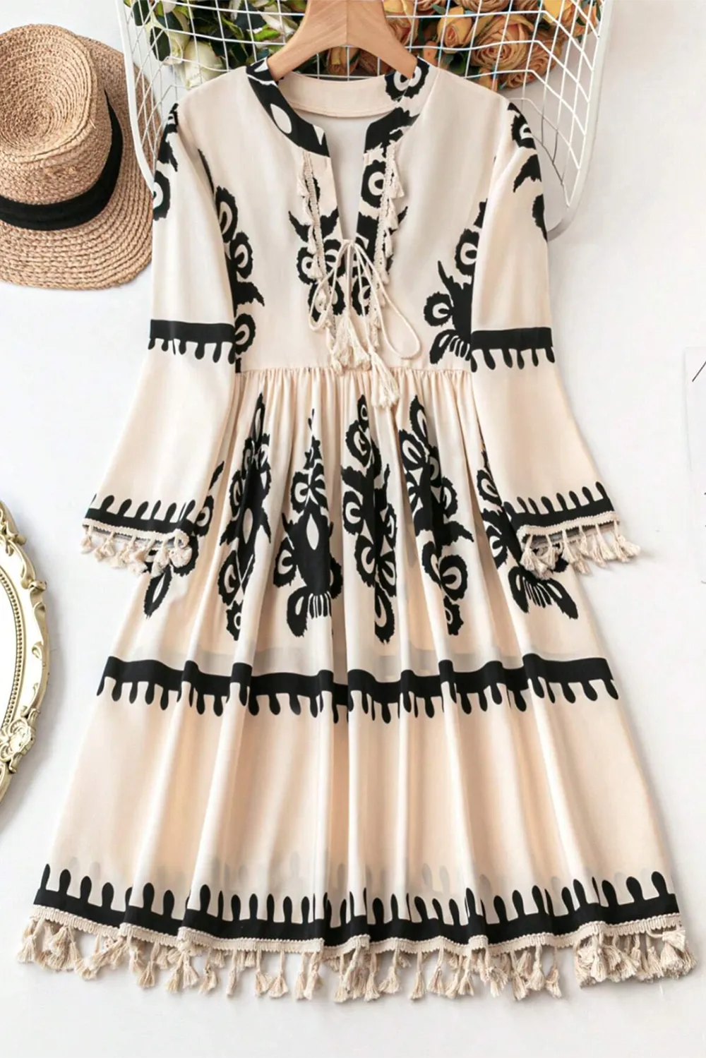 Lightweight Look Tie Detail V-Neck Mini Dress