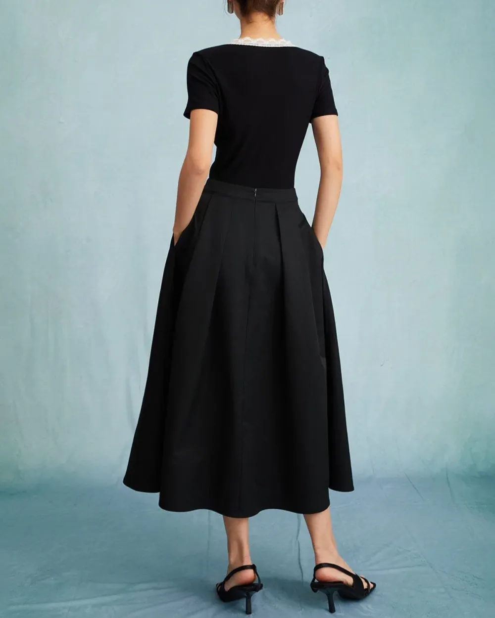 Polyester Satin Black Skirt