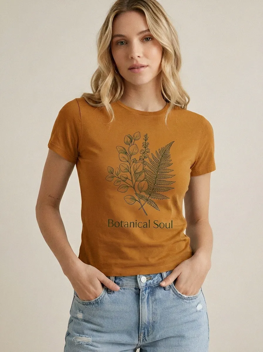Women's Botanical Nature Lover Fern Leaf Printed T-shirt